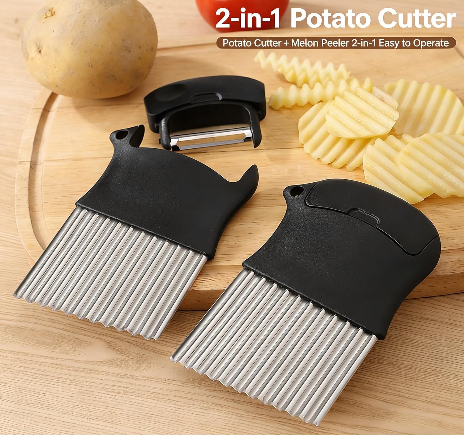 Kitchen Gadgets Built In - Pemotong Kentang 2-in-1, Pemotong Bergelombang dari