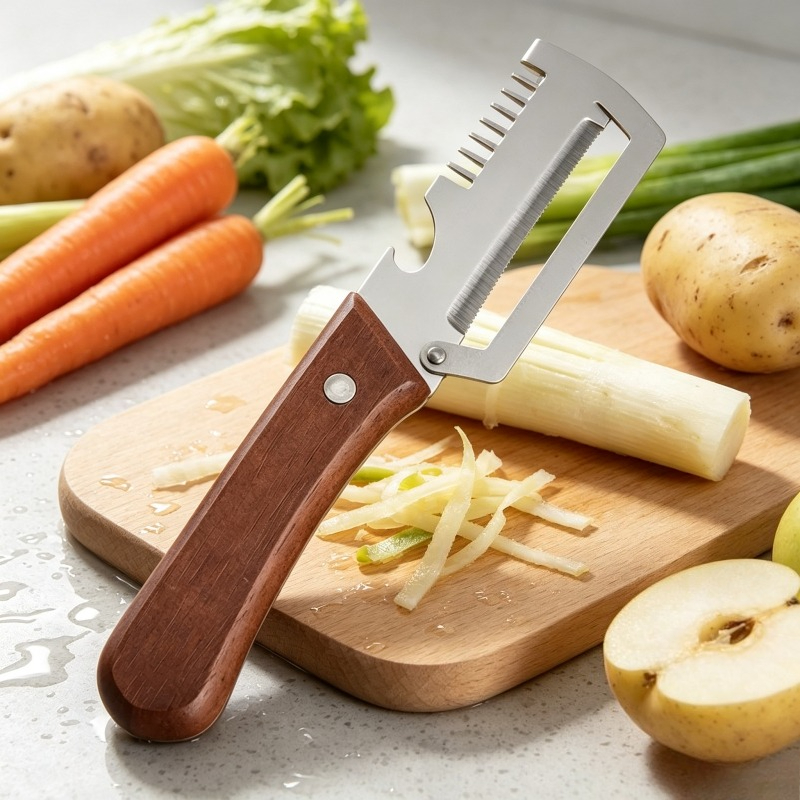 Kitchen Gadgets Built In - Pengupas Sayuran Bergigi 2-in-1 Premium dengan